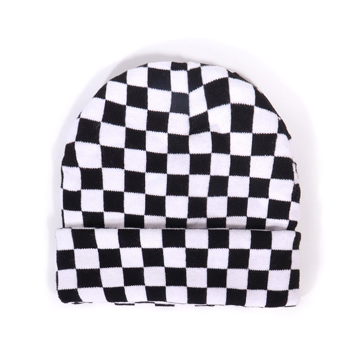 Black and White Checkerboard Knit Beanie