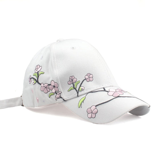 White Baseball Cap with Blossom Print